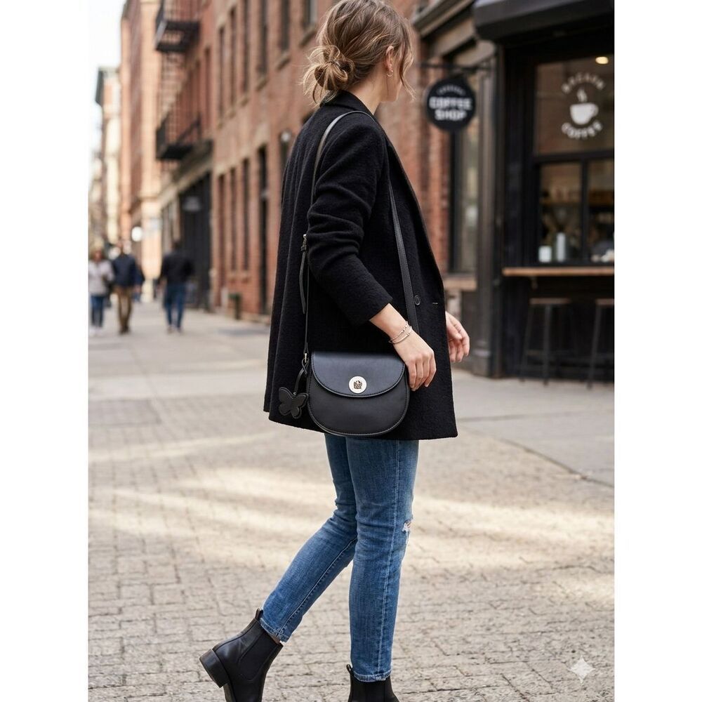 BCBGeneration Amelia Black Faux Leather Saddle Crossbody Bag - NWT